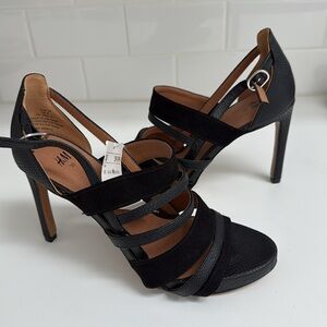 H&M Black Embossed Leather Suede Strappy High Heel Platform Sandals 39